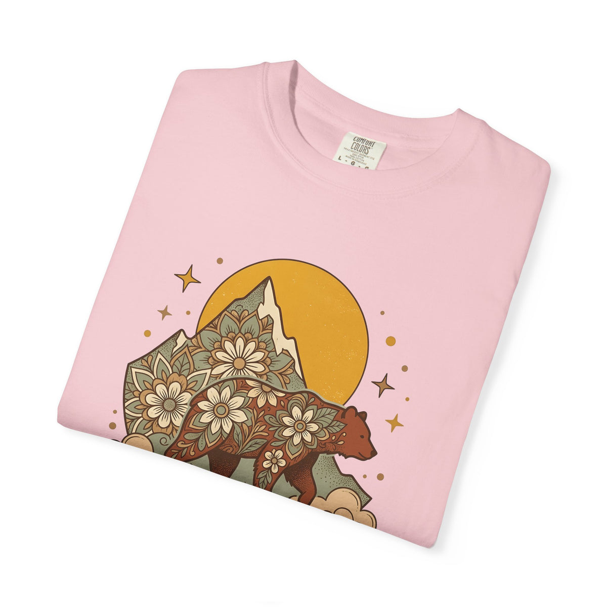 Flower Bear T-Shirt Boho Chic Outdoors Gift Women Hippie T-Shirt Teddy Bear T-Shirt Bohemian Fan Psychedelic T-Shirt Nature Graphic Retro Hill