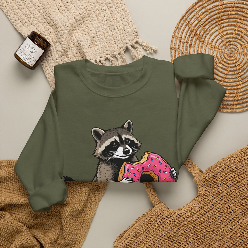 Raccoon Donut Desserts Animal Gift Cartoon Donut Pastry Fan Comic Wildlife Hand Drawn Sprinkles Sweatshirt