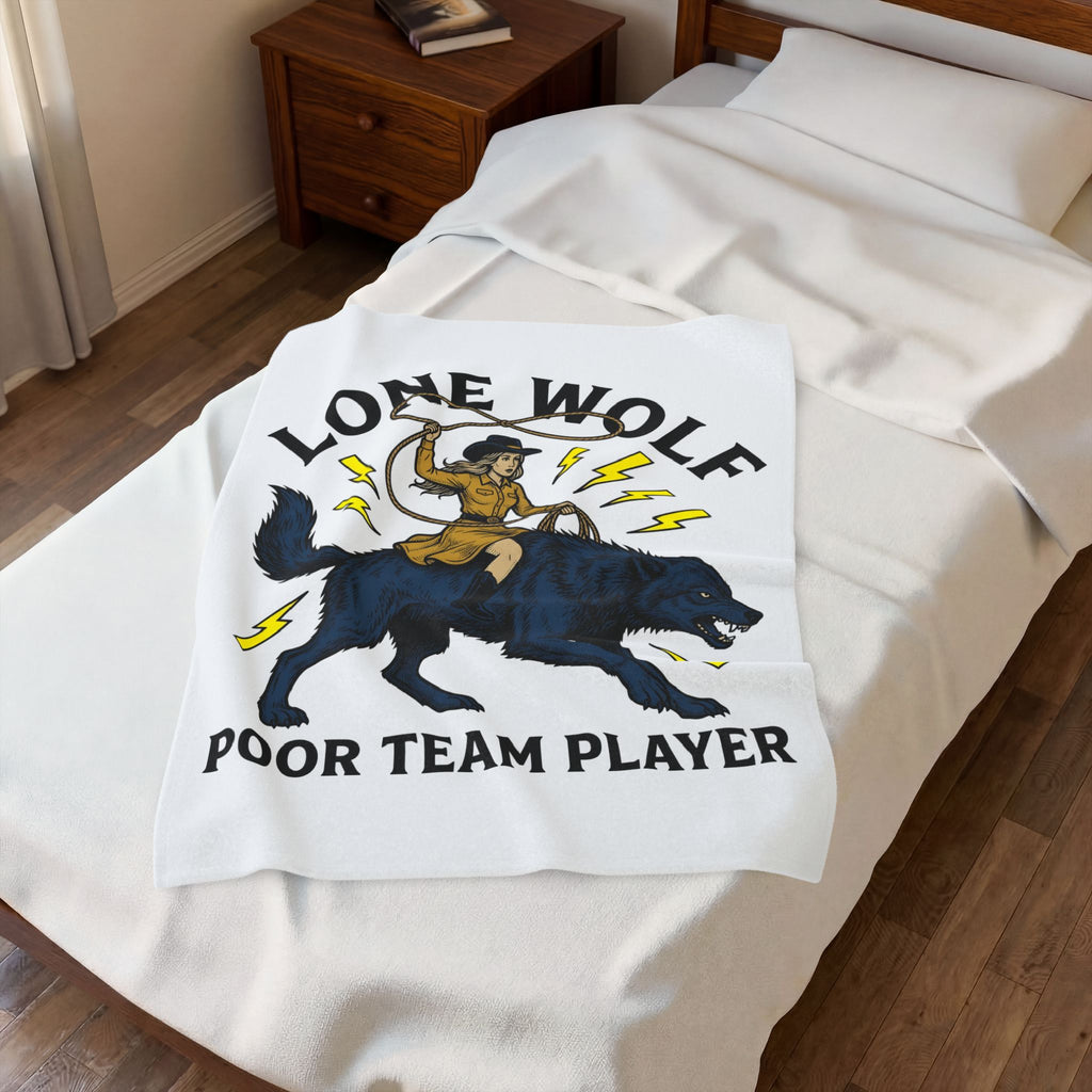 Cowgirl Wolf Blanket Cowgirl Ranch Gift Women Old School Blanket Wolf Blanket Cowgirl Fan Retro Blanket Farm Graphic Line Art Electric Bolts Blanket