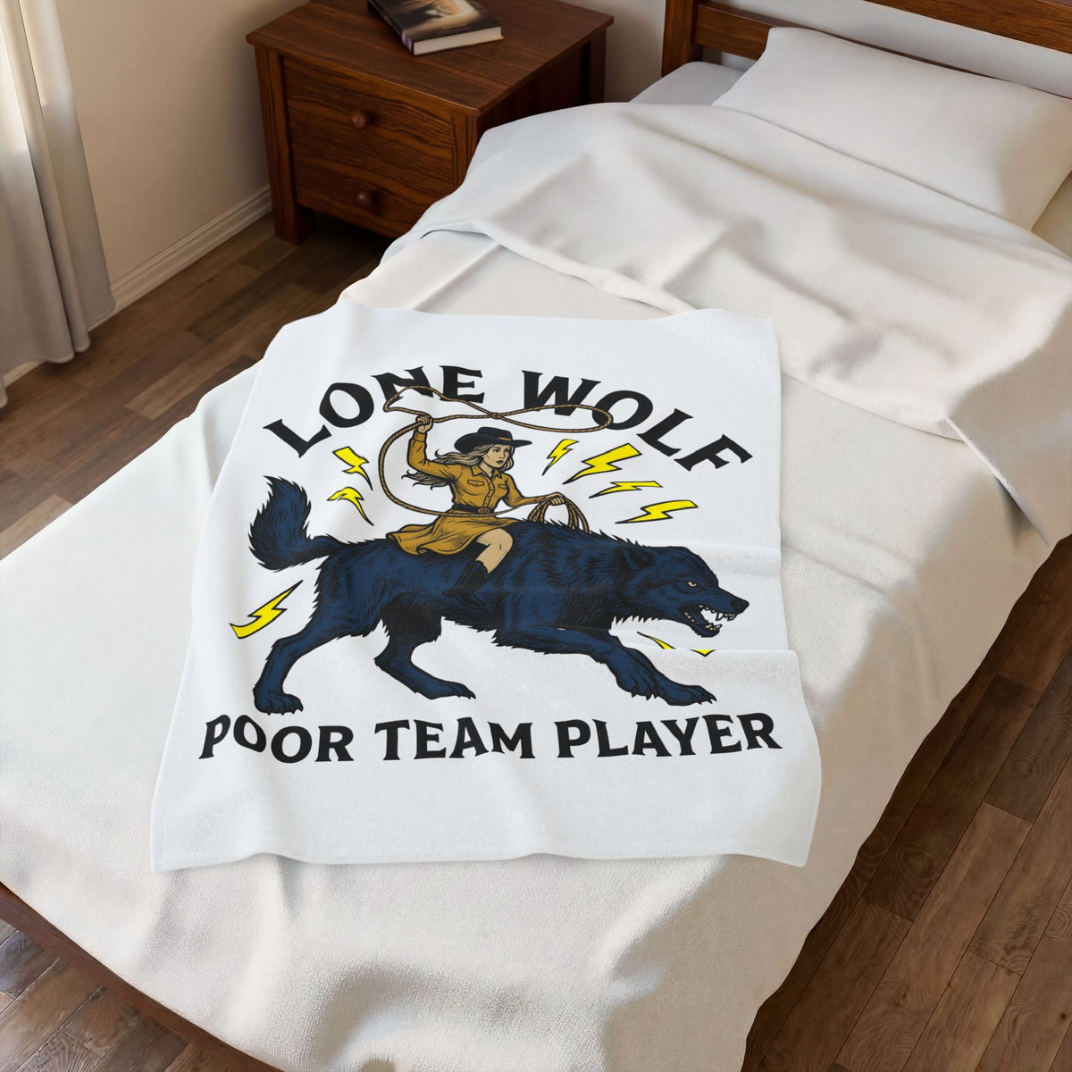 Cowgirl Wolf Blanket Cowgirl Ranch Gift Women Old School Blanket Wolf Blanket Cowgirl Fan Retro Blanket Farm Graphic Line Art Electric Bolts Blanket