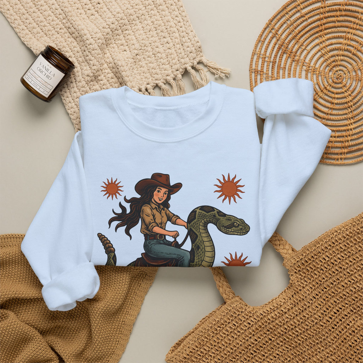 Cowgirl Serpent Sweatshirt Cowgirl Wildlife Gift Women Cowboy Sweatshirt Snake Sweatshirt Rodeo Fan Western Sweatshirt Animal Graphic Retro Sunshine Sweatshirt