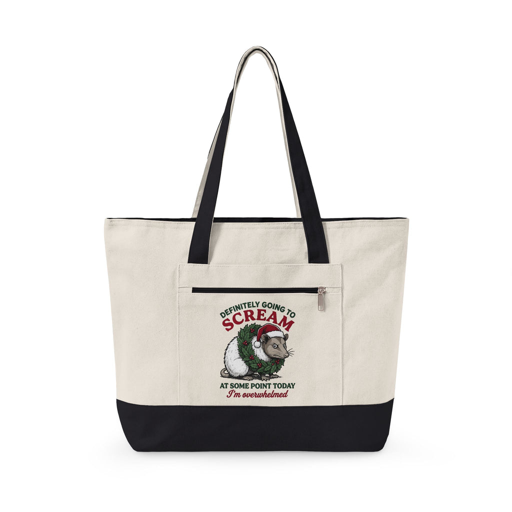 Possum Holiday Hat Tote Bag Funny Critter Gift Women Sketch Tote Bag Opossum Tote Bag Humor Fan Doodle Tote Bag Animal Graphic Line Art Xmas Wreath
