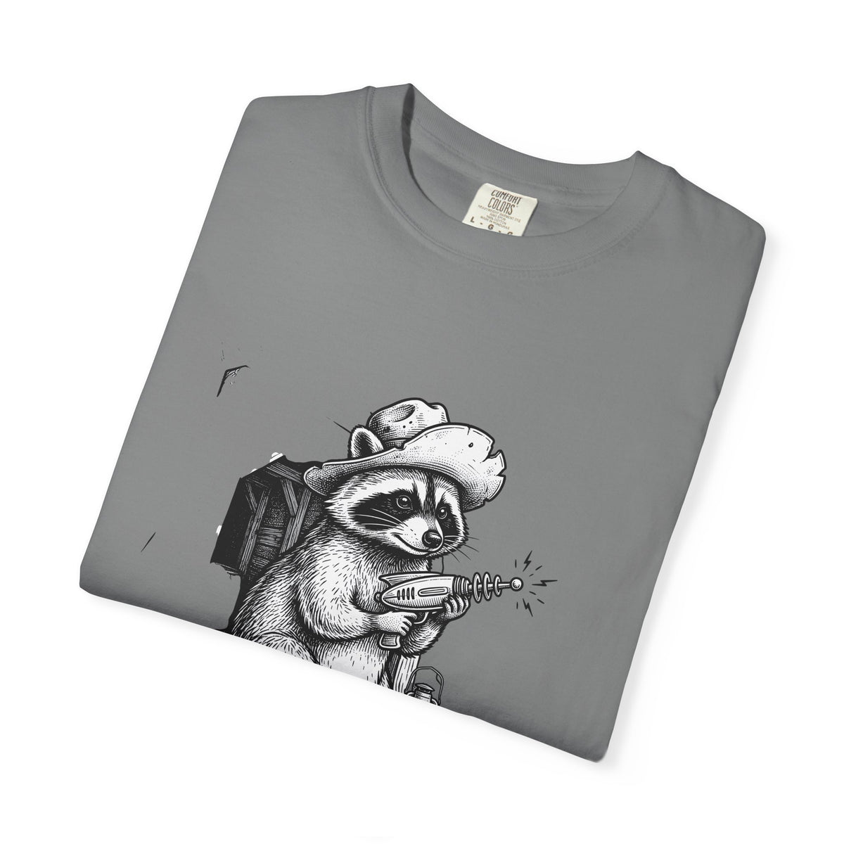 Raccoon Outlaw T-Shirt Raccoon Rodeo Gift Women Cartoon T-Shirt Bandit T-Shirt Raccoon Fan Trash Panda T-Shirt Cowboy Graphic Hand Drawn Ray Gun
