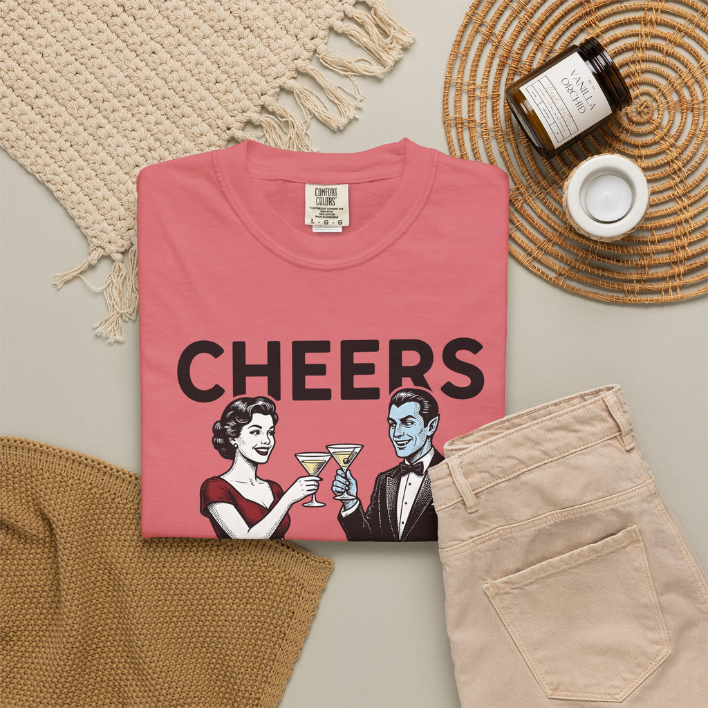 Vampire Duo T-Shirt Halloween Event Gift Women Antique T-Shirt Vampire Couple T-Shirt Horror Fan Spooky T-Shirt Party Graphic Old School Wine Glass