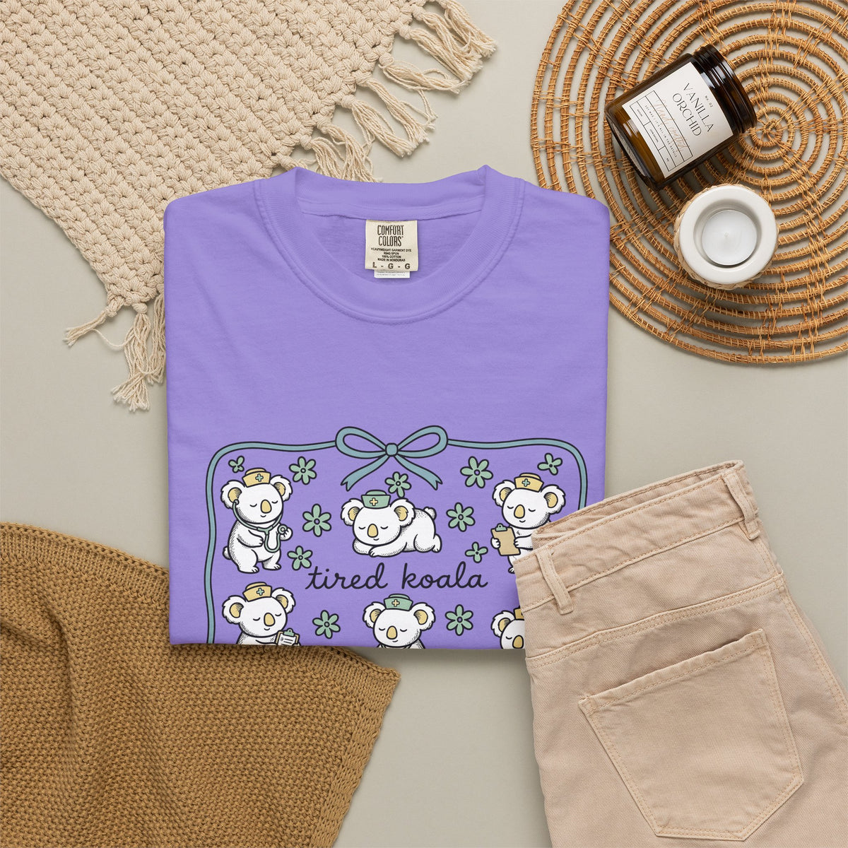Medical Koala T-Shirt Nurses Fauna Gift Women Sweet T-Shirt Koala T-Shirt Nurse Enthusiast Cute T-Shirt Wildlife Graphic Doodle Florals T-Shirt