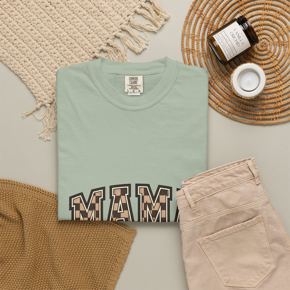 Checkered Varsity Letters T-Shirt Mama Baby Gift Women Powerful T-Shirt Varsity Jacket T-Shirt Mom Fan Bold T-Shirt Infant Graphic Old School Grid