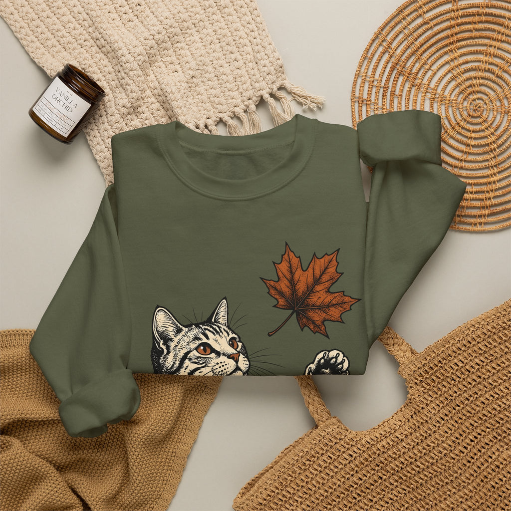Tabby Cat Sweatshirt Cat Autumn Gift Women Vintage Sweatshirt Kitty Sweatshirt Feline Fan Retro Sweatshirt Fall Graphic Hand Drawn Maple Leaf Sweatshirt