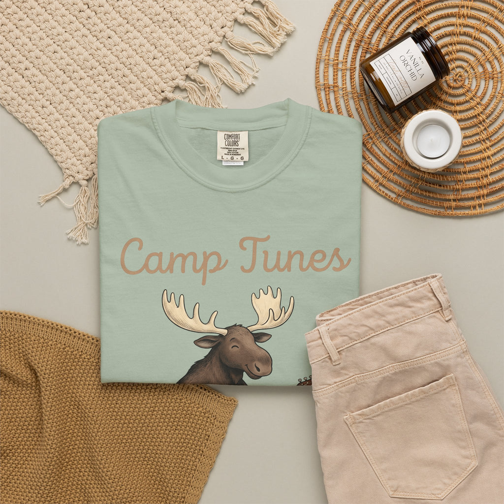 Moose Guitar T-Shirt Camping Music Gift Women Cute T-Shirt Guitar T-Shirt Camper Fan Adorable T-Shirt Music Graphic Hand Drawn Lantern T-Shirt
