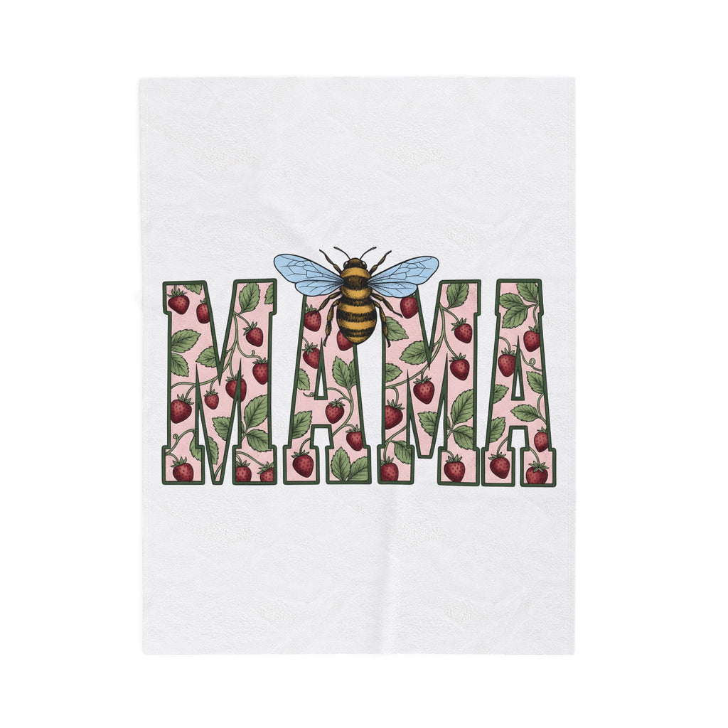 Honeybee Strawberry Art Blanket Moms Outdoors Gift Women Floral Blanket Bee Blanket Mom Fan Botanical Blanket Adventure Graphic Retro Foliage