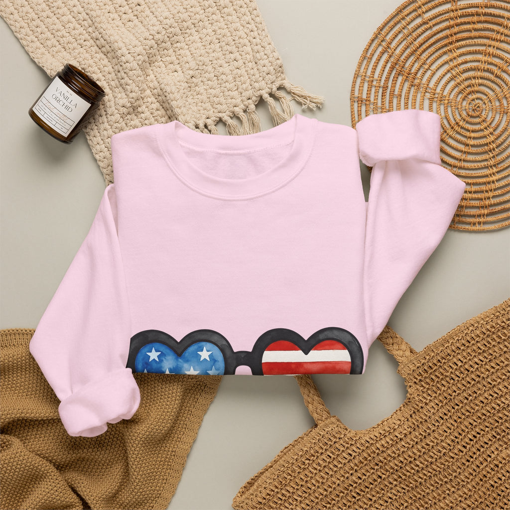 Heart Sunglasses Sweatshirt 4th Of July Patriotic Gift Women Watercolor Sweatshirt Shades Sweatshirt Independence Day Fan Painted Sweatshirt American Graphic
