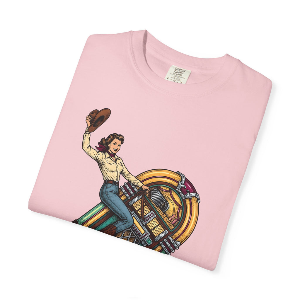 Cowgirl Jukebox T-Shirt Cowgirl Audio Gift Women Farmhouse T-Shirt Jukebox T-Shirt Cowgirl Fan Rustic T-Shirt Sound Graphic Mid Century Cowboy
