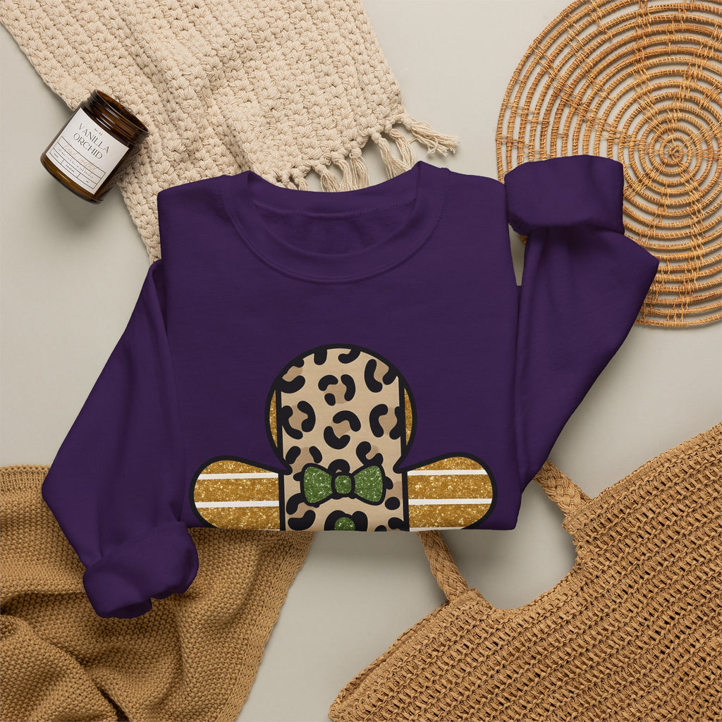 Spotted Gingerbread Animal Xmas Gift Shimmer Gingerbread Man Leopard Fan Glitter Holiday Sweatshirt