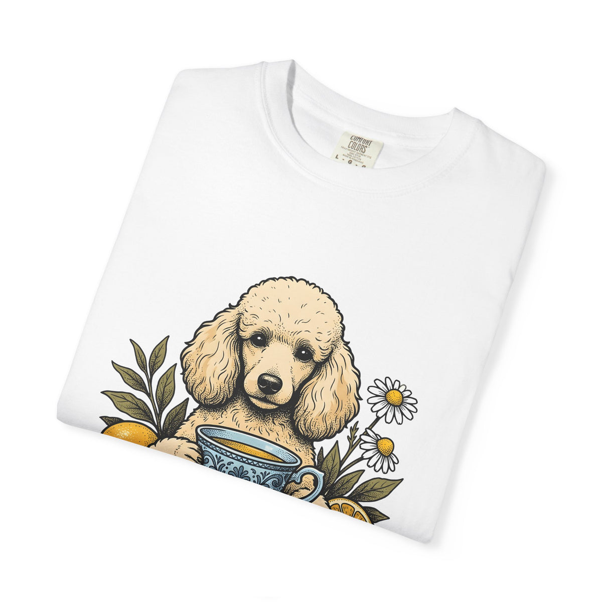 Poodle Tea T-Shirt T-Shirt Dog Flower Gift Women Retro T-Shirt Tea Cup T-Shirt Canine Fan Poodle T-Shirt T-Shirt Floral Graphic Sketch Citrus T-Shirt