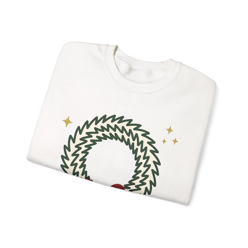 Holiday Wreath Sweatshirt Christmas Seasonal Gift Women Simple Sweatshirt Wreath Sweatshirt Xmas Fan Minimalist Sweatshirt Seasonal Graphic Sketch Red Ribbon