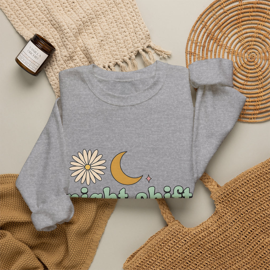 Moon Blossom Graphic Sweatshirt Nurses Drink Gift Women Cartoon Sweatshirt Flower Sweatshirt