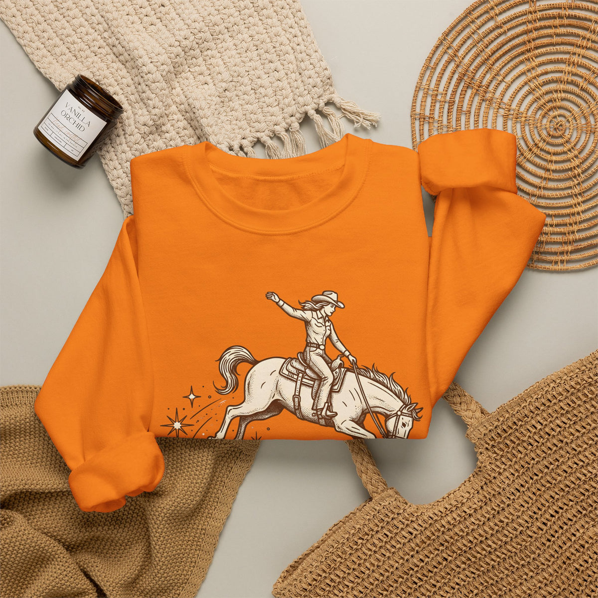 Cowboy Horse Cowgirl Ranch Gift Retro Stallion Cowboy Fan Horseback Sketch Crescent Sweatshirt