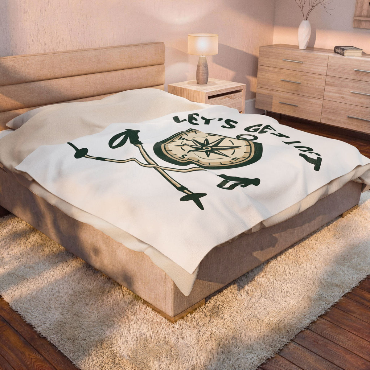 Compass Image Blanket Hiking Outdoors Gift Women Hand Drawn Blanket Navigation Blanket Trekker Enthusiast Illustrated Blanket Nature Graphic Clean