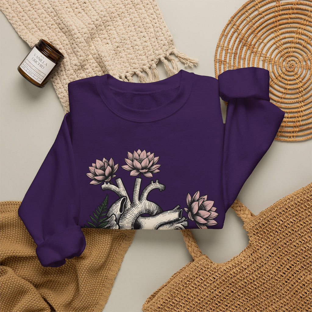 Heart Bloom Sweatshirt Boho Chic Environment Gift Women Natural Sweatshirt Flower Sweatshirt Bohemian Fan Organic Graphic Illustration Sketch Foliage