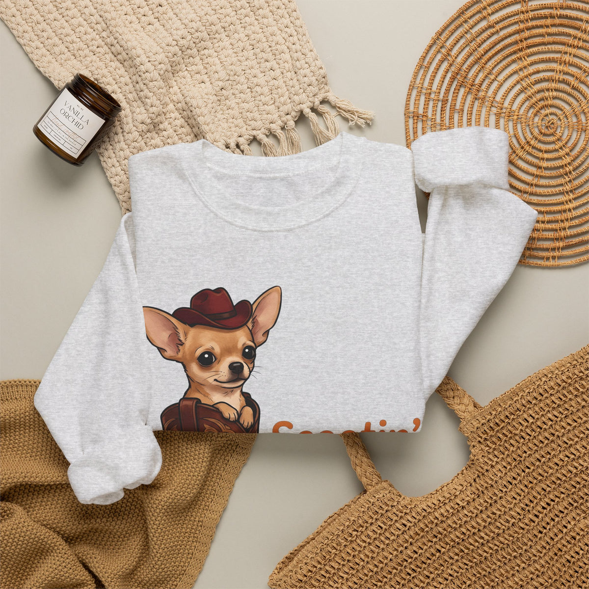 Chihuahua Cowboy Sweatshirt Dog Country Gift Women Hand Drawn Sweatshirt Puppy Sweatshirt Dog Fan Illustrated Sweatshirt Country Graphic Rustic Cowboy Boot