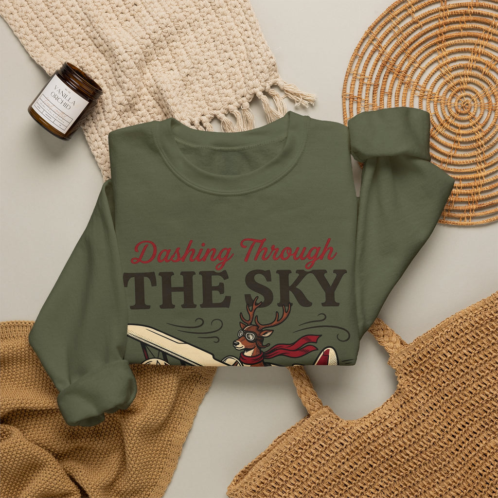 Deer Airplane Sweatshirt Christmas Celebration Gift Women Rustic Sweatshirt Fawn Sweatshirt Noel Fan Vintage Sweatshirt Party Graphic Classic Neckwear Sweatshirt