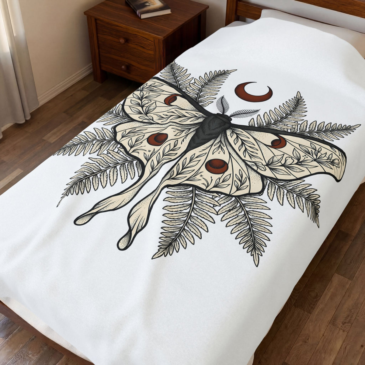 Luna Moth Blanket Boho Chic Nature Gift Women Botanical Blanket Actias Luna Blanket Hippie Fan Botanical Illustration Blanket Environmental Graphic