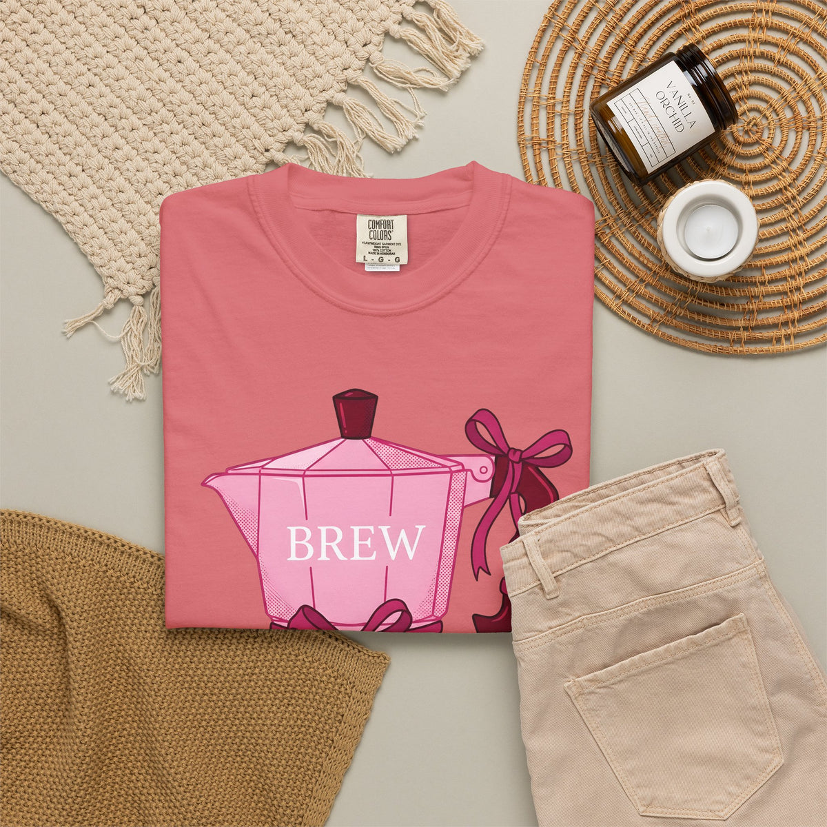 Moka Pot T-Shirt Coffee Foodie Gift Women Cute T-Shirt Stovetop Coffee T-Shirt Coffee Fan Cute T-Shirt Food Graphic Hand Drawn Bow T-Shirt
