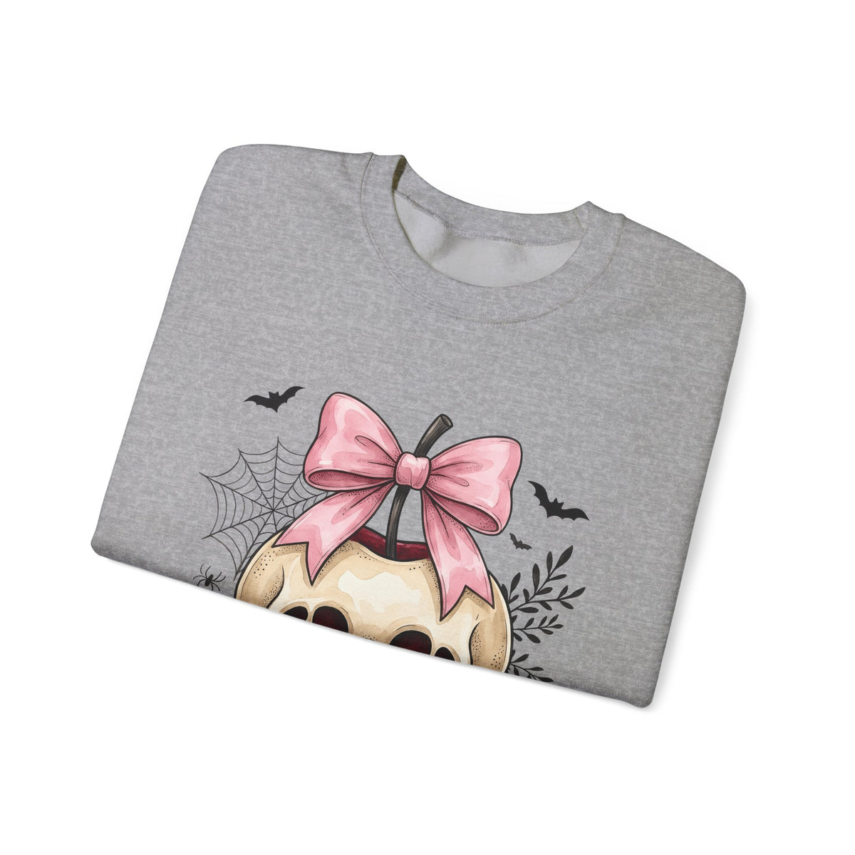 Skeleton Apple Sweatshirt Halloween Scary Gift Women Horror Sweatshirt Bone Sweatshirt Spooky Fan Macabre Sweatshirt Frightful Graphic Hand Drawn Pink Hair Bow