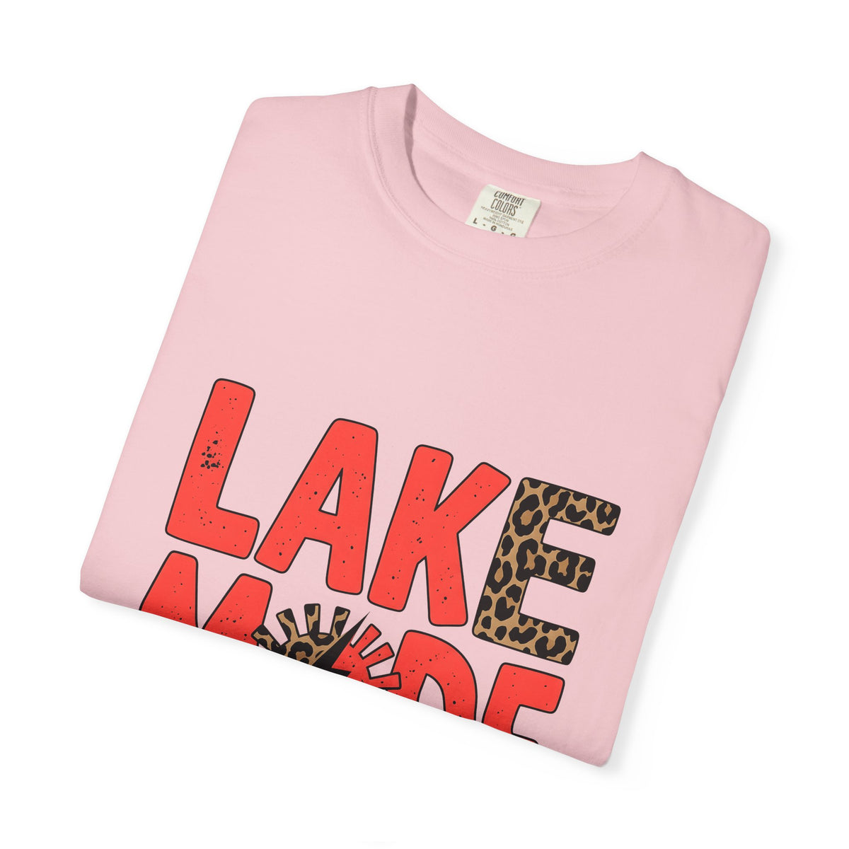 Bold Animal Print Text T-Shirt Lake Summer Gift Women Playful T-Shirt Typography T-Shirt Lakeside Fan Fun T-Shirt Vacation Graphic Retro Leopard
