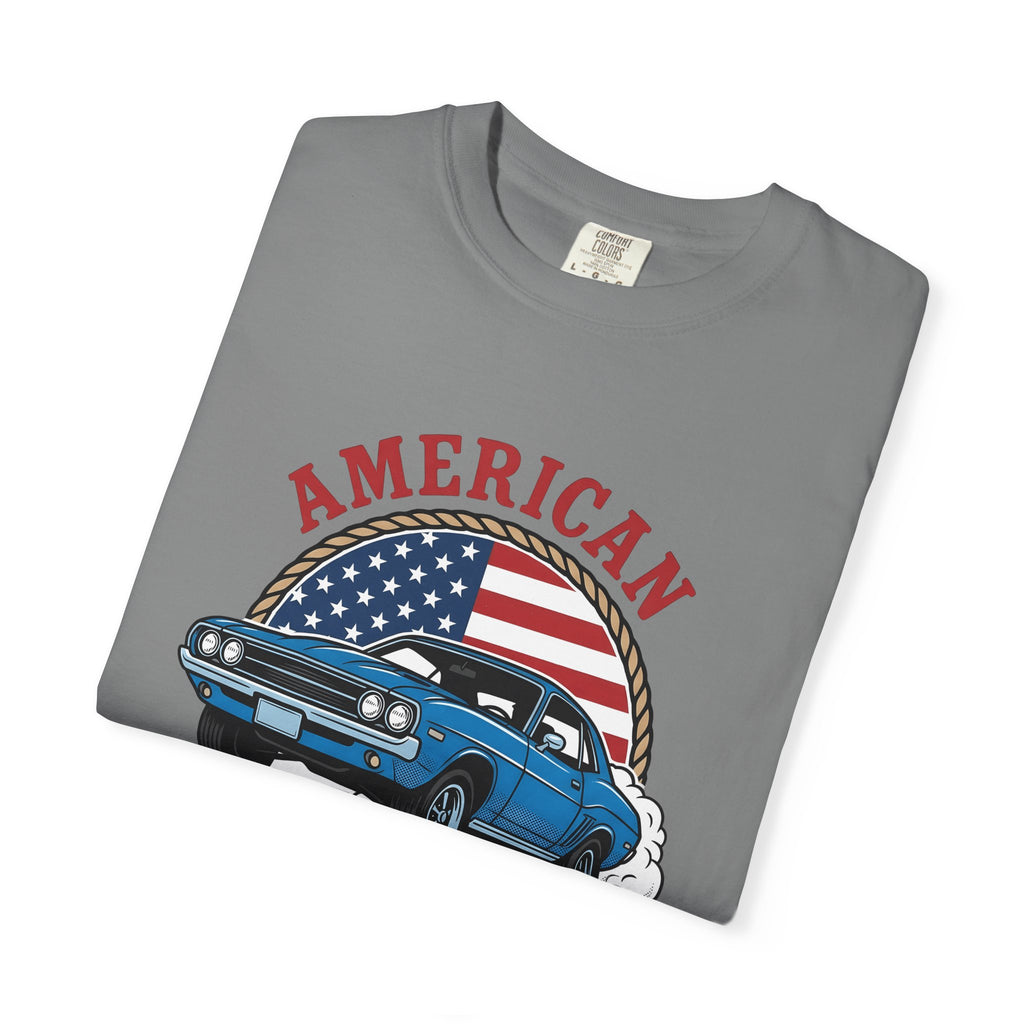 Muscle Car T-Shirt America Automotive Gift Women Vintage T-Shirt Hot Rod T-Shirt Patriot Enthusiast Classic T-Shirt Car Graphic Retro American Flag