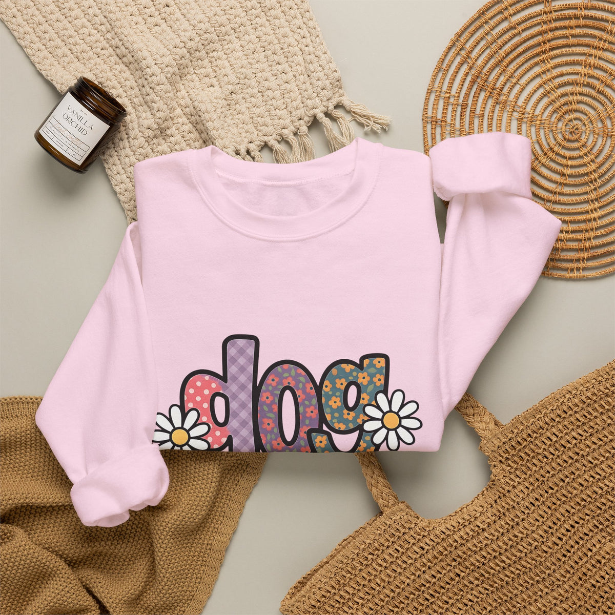 Floral Lettering Print Sweatshirt Dog Niece Gift Women Sketch Sweatshirt Typography Sweatshirt Dog Fan Hand Drawn Sweatshirt Niece Graphic Cartoon Chamomile