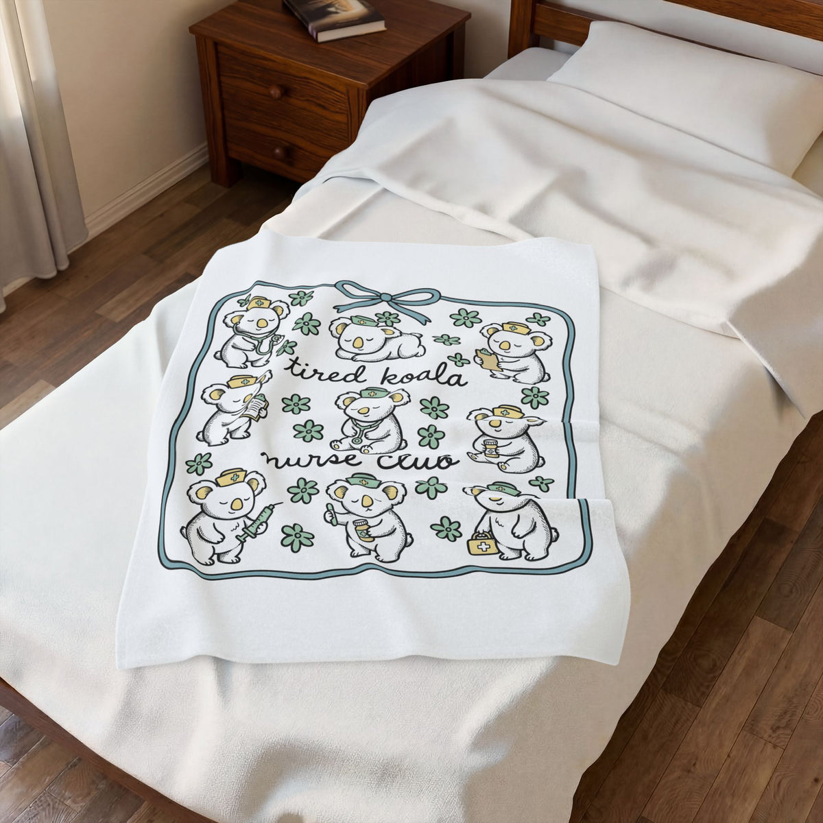 Medical Koala Blanket Nurses Fauna Gift Women Sweet Blanket Koala Blanket Nurse Enthusiast Cute Blanket Wildlife Graphic Doodle Florals Blanket
