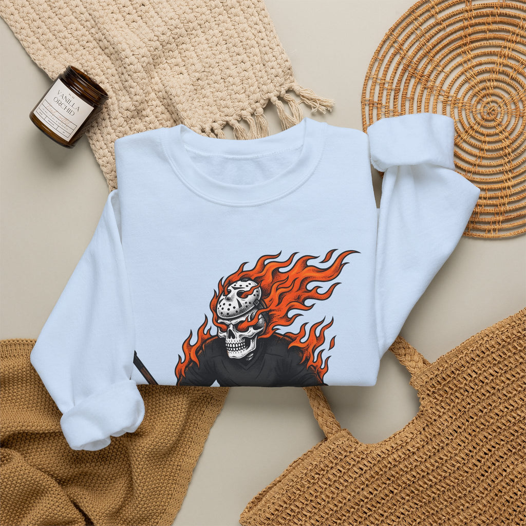 Burning Hockey Goalie Sweatshirt Hockey Skeleton Gift Women Neo Traditional Sweatshirt Goalie Sweatshirt Hockey Fan Hockey Player Sweatshirt Bone Graphic Old