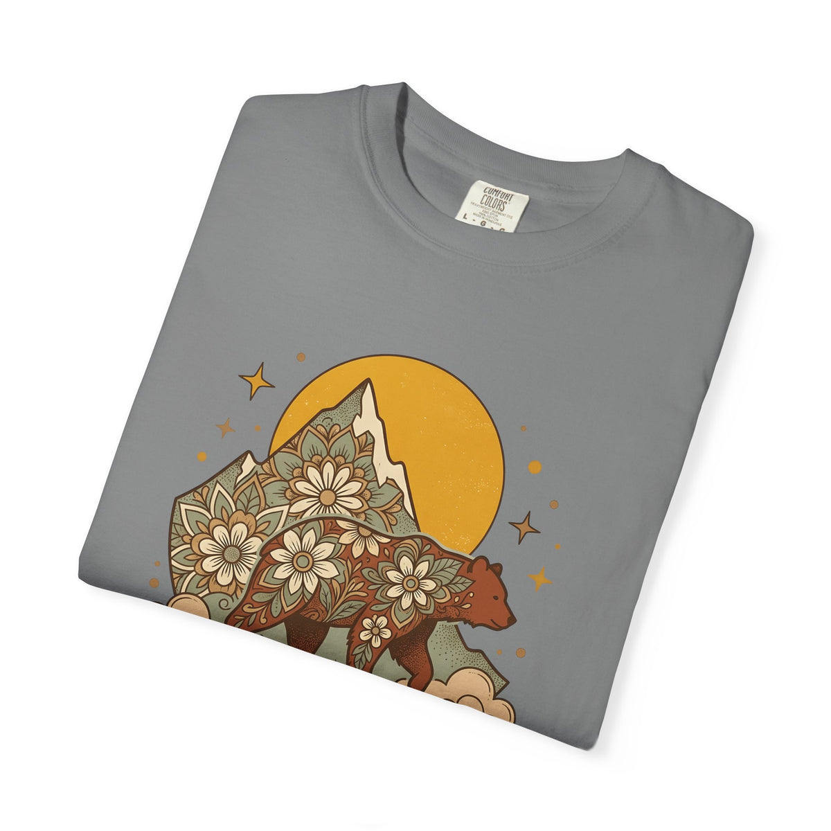 Flower Bear T-Shirt Boho Chic Outdoors Gift Women Hippie T-Shirt Teddy Bear T-Shirt Bohemian Fan Psychedelic T-Shirt Nature Graphic Retro Hill