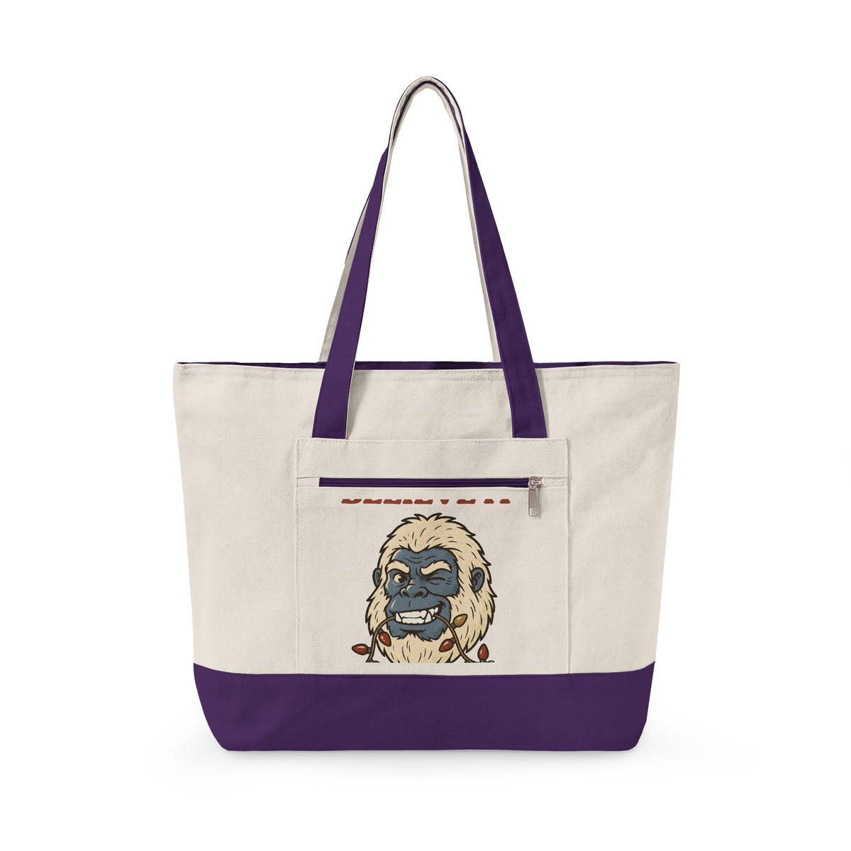 Abominable Snowman Face Tote Bag Christmas Jokes Gift Women Comic Tote Bag Yeti Tote Bag Xmas Fan Cartoon Tote Bag Pun Graphic Retro Holiday Lights