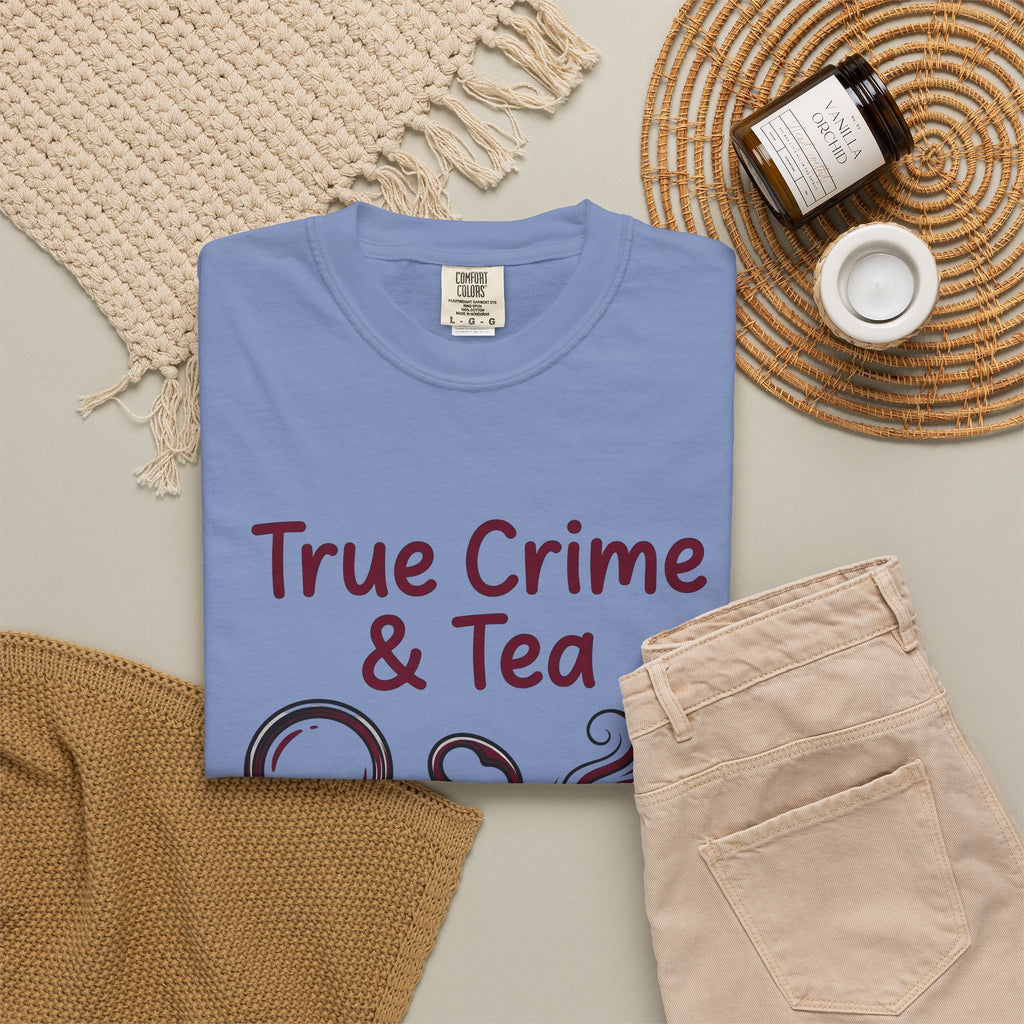 Teacup T-Shirt Drinks Suspense Gift Women Line Art T-Shirt Teapot T-Shirt Beverage Fan Illustration Graphic Mystery Cartoon Magnifier T-Shirt