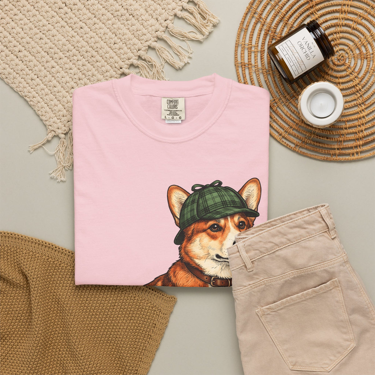 Corgi Puppy Dog Animals Gift Sketch Puppy Dog Fan Canine Doggy Retro Detective Cap T-Shirt