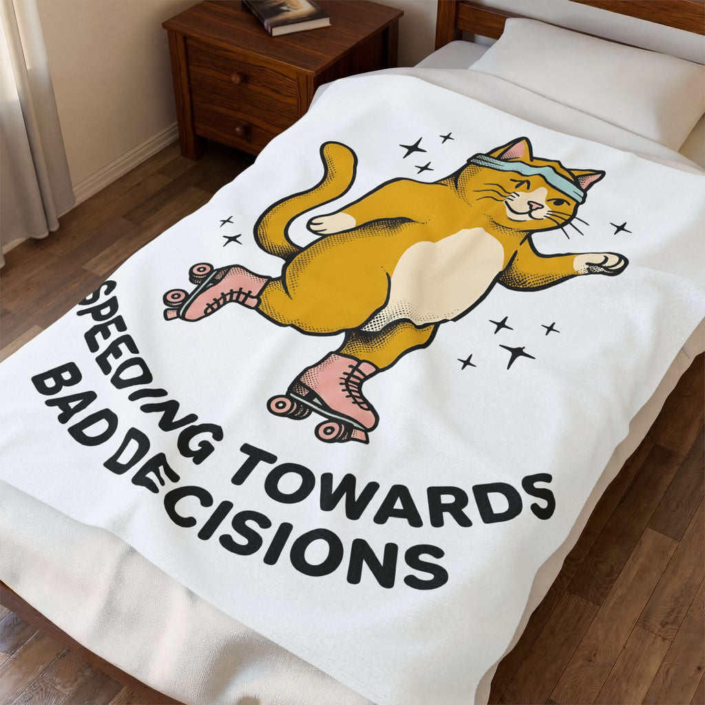 Skating Cat Blanket Funny Feline Gift Women Comic Blanket Cat Blanket Humor Fan Cartoon Blanket Kitty Graphic Vintage Sparkles Blanket