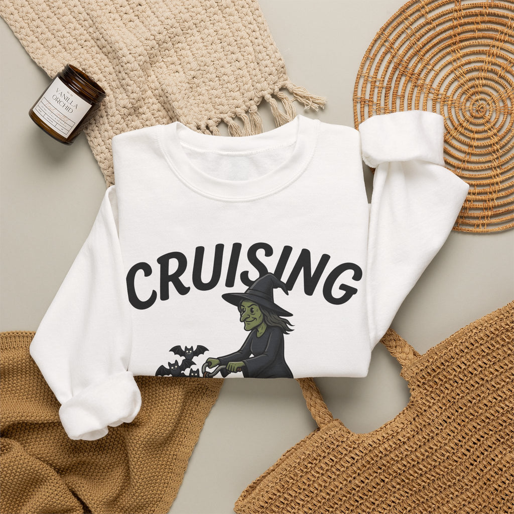 Witch Cycle Sweatshirt Halloween Prank Gift Women Doodle Sweatshirt Witchcraft Sweatshirt Horror Fan Witchy Sweatshirt Prank Graphic Classic Bat Silhouette