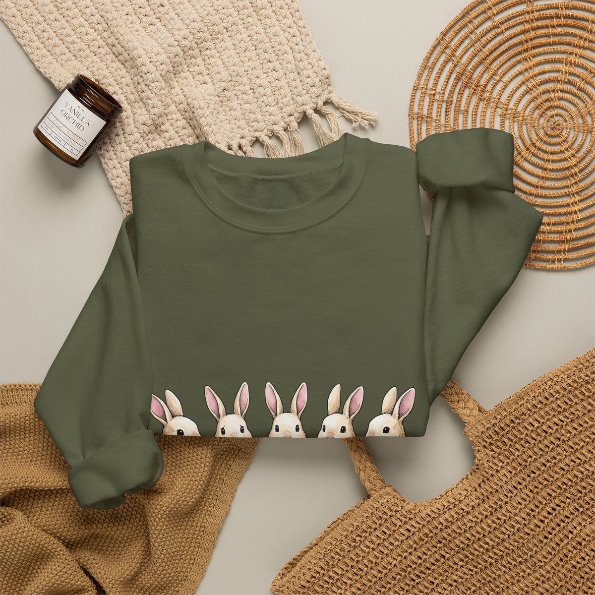 Rabbit Group Sweatshirt Easter Critters Gift Women Doodle Sweatshirt Bunny Sweatshirt Easter Fan Hare Sweatshirt Creature Graphic Minimalist Colorful Egg