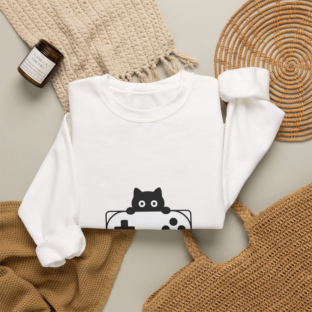 Cat Game Controller Sweatshirt Cat Gaming Gift Women Minimalist Sweatshirt Gamepad Sweatshirt Feline Fan Gamer Graphic Gamer Design Modern Video Game