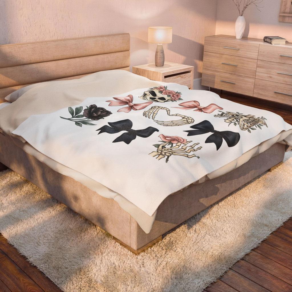 Skull Flower Halloween Dark Gift Watercolor Sugar Skull Horror Fan Gothic Dark Retro Bony Blanket