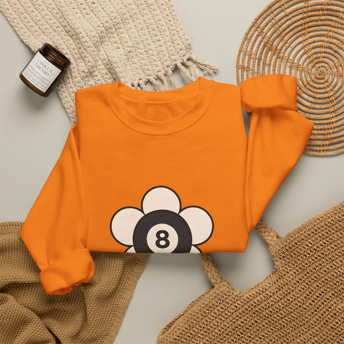 Eight Ball Flower Billiards Plants Gift Modern Magic Flower Pool Fan Artistic Floral Antique Sweatshirt