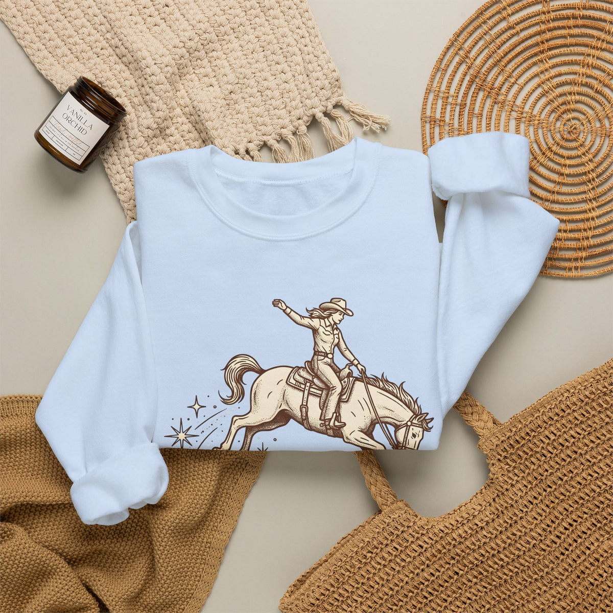 Cowboy Horse Cowgirl Ranch Gift Retro Stallion Cowboy Fan Horseback Sketch Crescent Sweatshirt