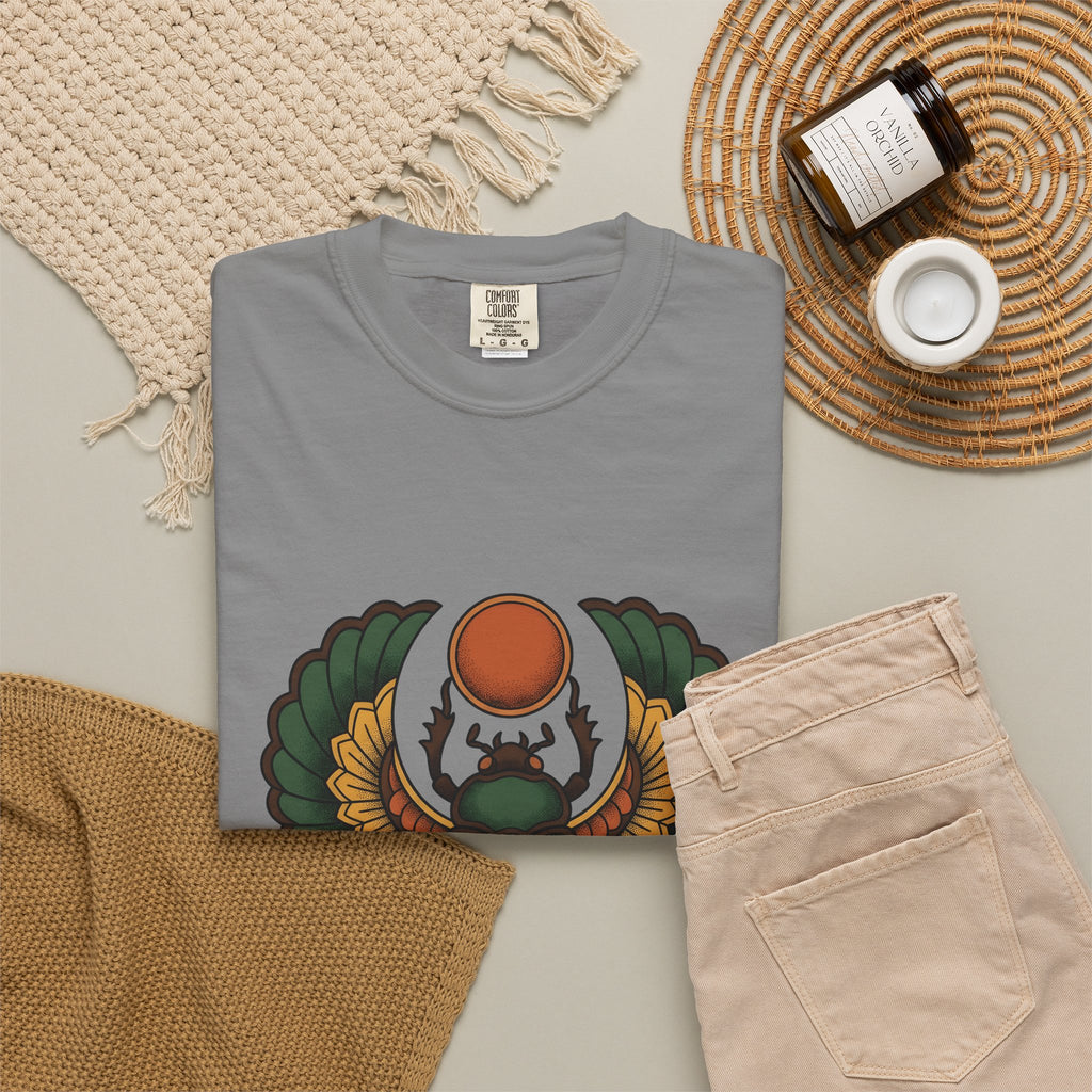 Beetle Bug T-Shirt Boho Chic Chakra Gift Women Minimalist T-Shirt Scarab T-Shirt Bohemian Enthusiast Simple T-Shirt Energy Graphic Hand Drawn Sun