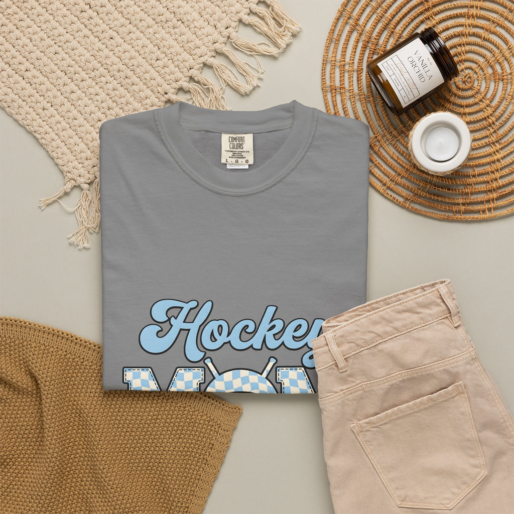 Hockey Puck T-Shirt Hockey Mom Sports Gift Women Retro T-Shirt Puck T-Shirt Hockey Fan Vintage T-Shirt Athletic Graphic Checkered Hockey Sticks