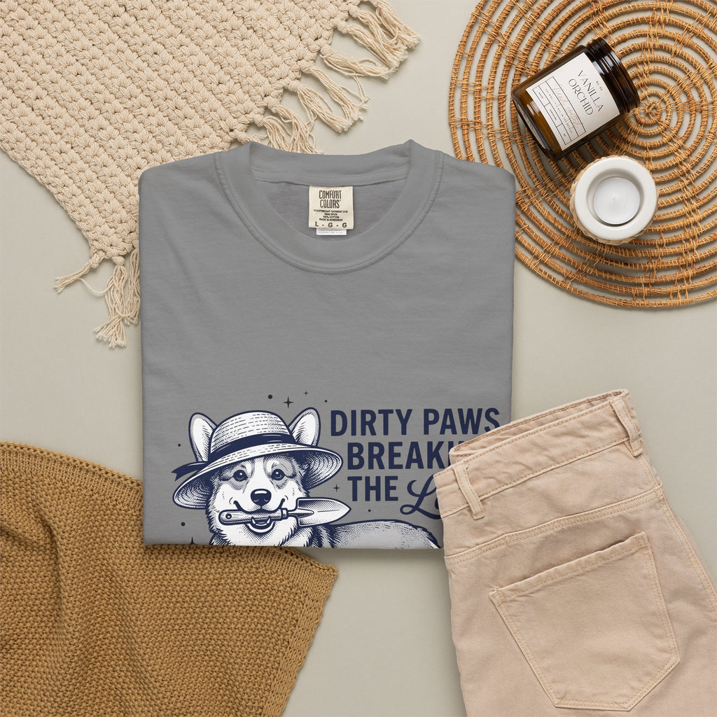 Corgi Canine T-Shirt Dog Horticulture Gift Women Old School T-Shirt Dog T-Shirt Dog Fan Puppy T-Shirt Gardening Graphic Outline Hand Shovel T-Shirt