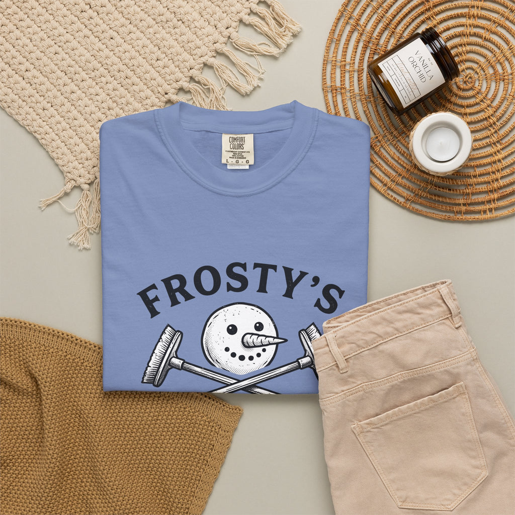 Snowman Face T-Shirt Christmas Exercise Gift Women Old School T-Shirt Frosty T-Shirt Xmas Fan Retro T-Shirt Fitness Graphic Outline Brush Broom