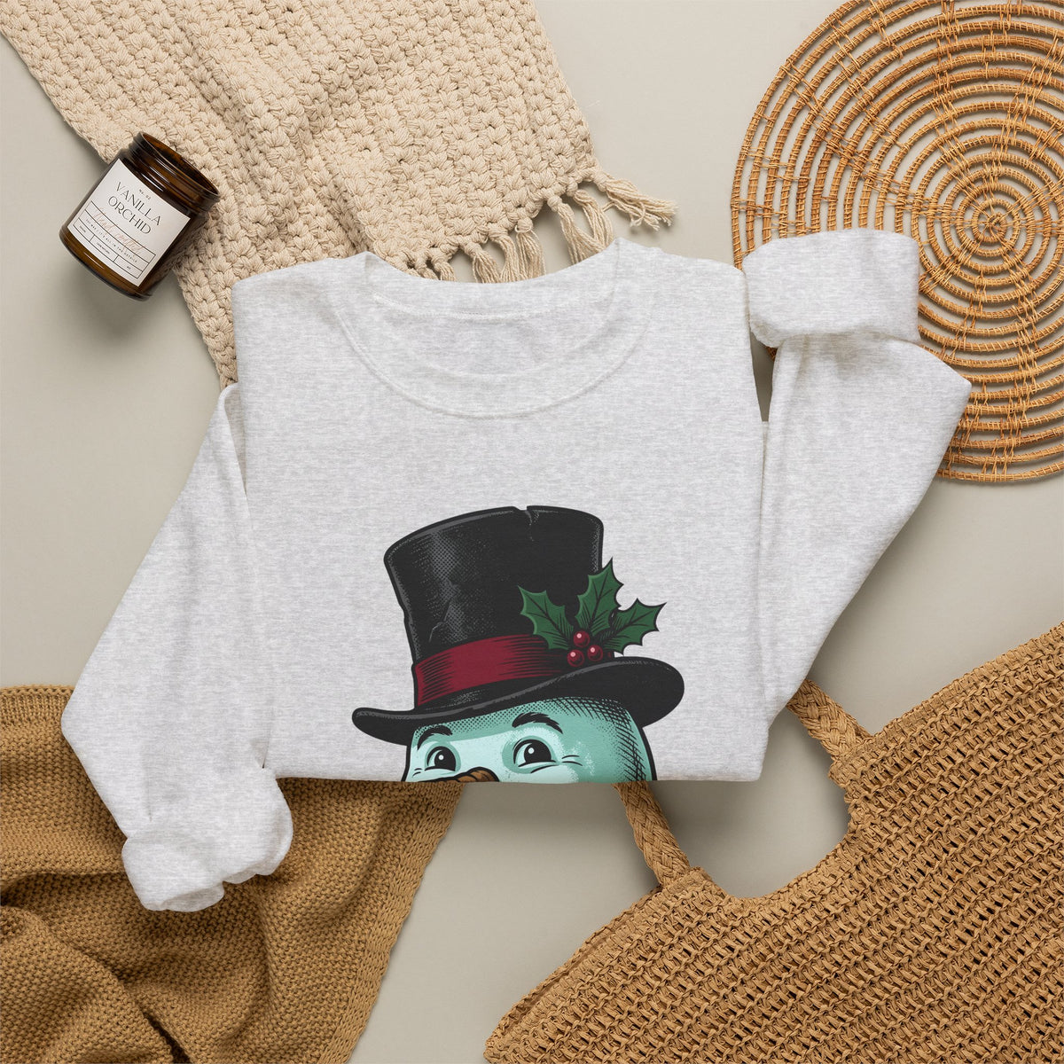 Snowman Christmas Event Gift Rustic Frosty Holiday Fan Country Party Nostalgic Tartan Scarf Sweatshirt