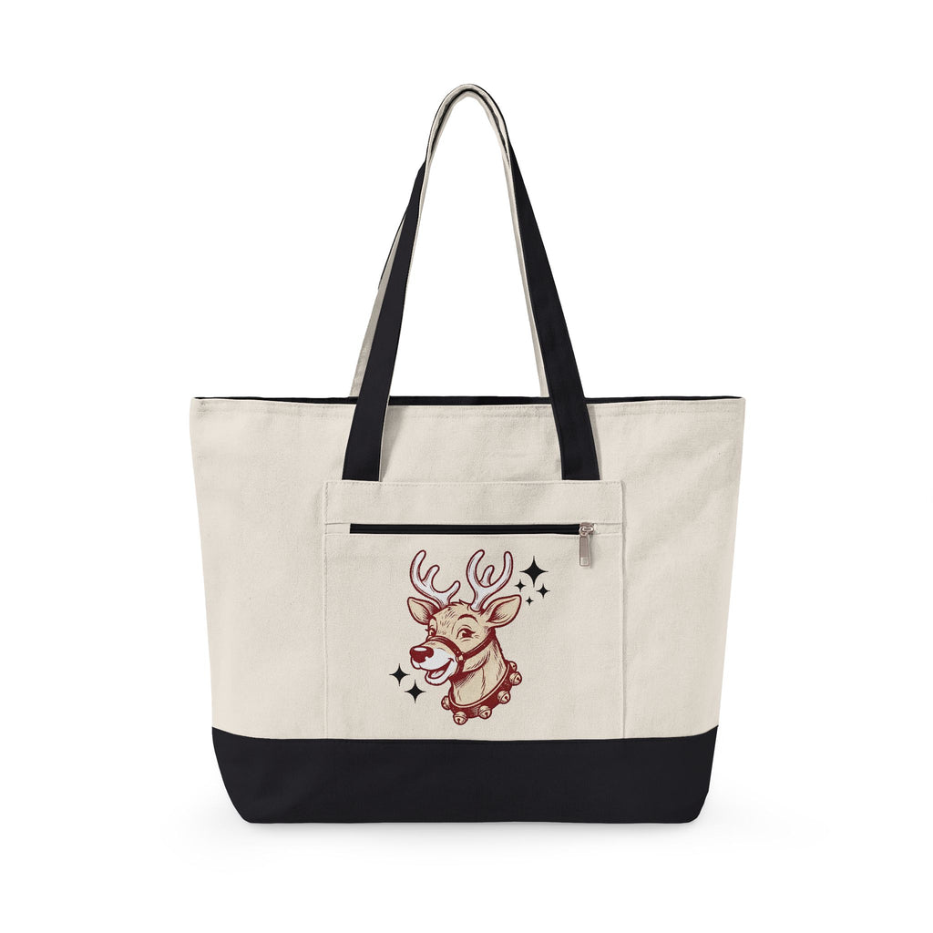 Reindeer Head Tote Bag Christmas Wildlife Gift Women Antique Tote Bag Caribou Tote Bag Xmas Fan Reindeer Graphic Tote Bag Classic Jingles Tote Bag