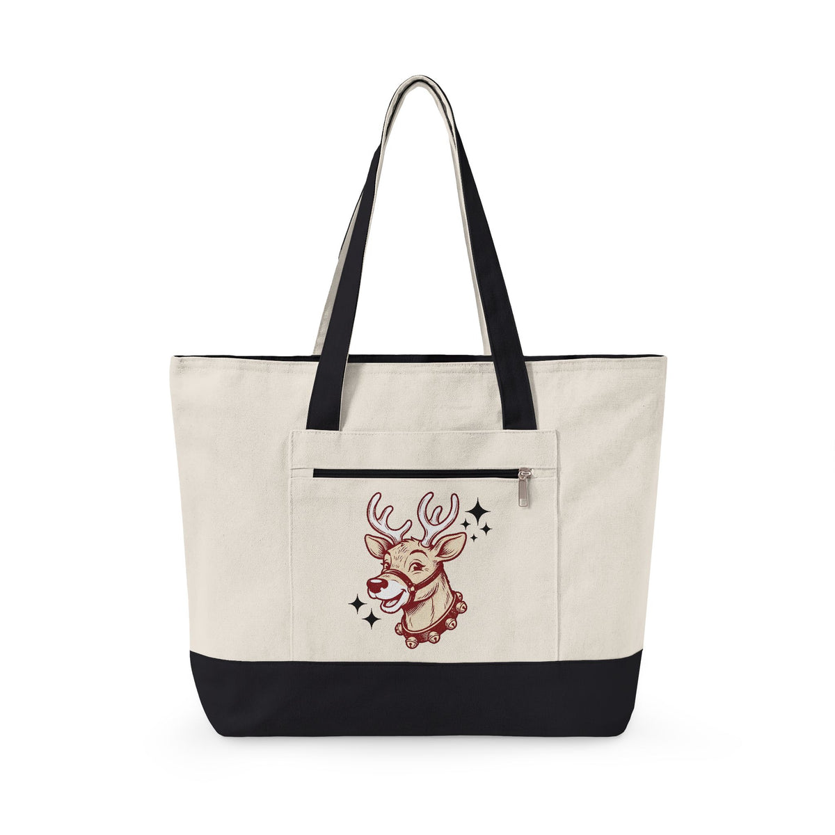 Reindeer Head Tote Bag Christmas Wildlife Gift Women Antique Tote Bag Caribou Tote Bag Xmas Fan Reindeer Graphic Tote Bag Classic Jingles Tote Bag